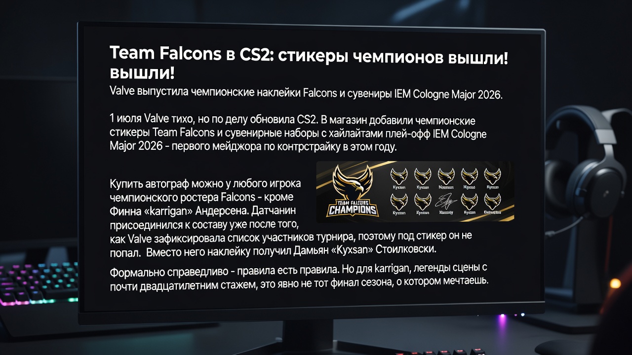Team Falcons в CS2: стикеры чемпионов вышли!